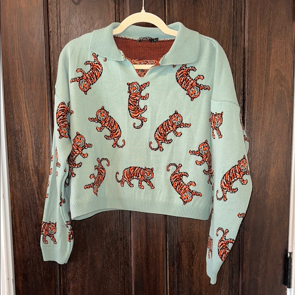 Tiger Print Cropped Sweater